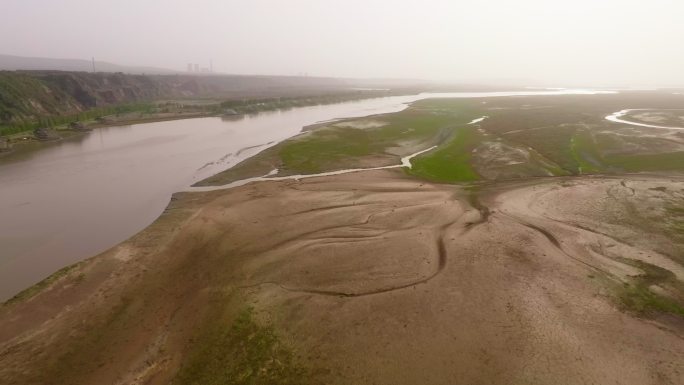 航拍郑州黄河湿地滩涂