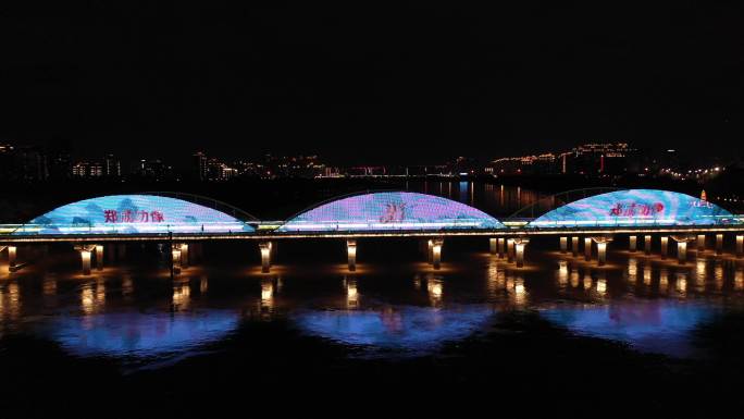 航拍泉州浮桥夜景灯光