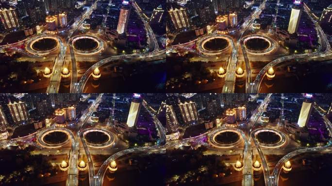 中国哈尔滨松花江公路大桥夜景航拍