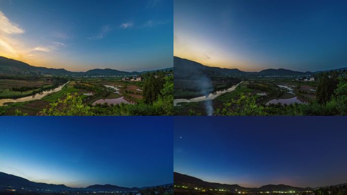 农村黄昏日转夜星空丨6K丨延时摄影