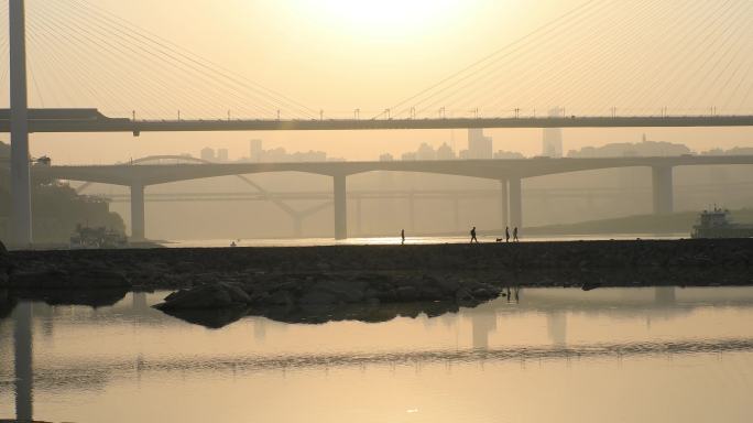 重庆石板坡轨道交通大桥三桥同框4k