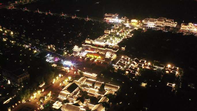 航拍临沂市沂州古城夜景