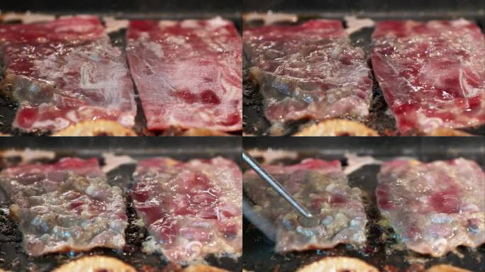 4K铁板烤肉全过程牛肉羊肉视频素材