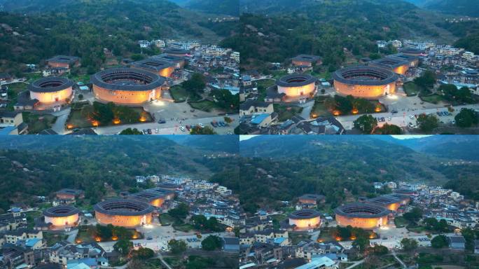 航拍龙岩土楼王承启楼夜景