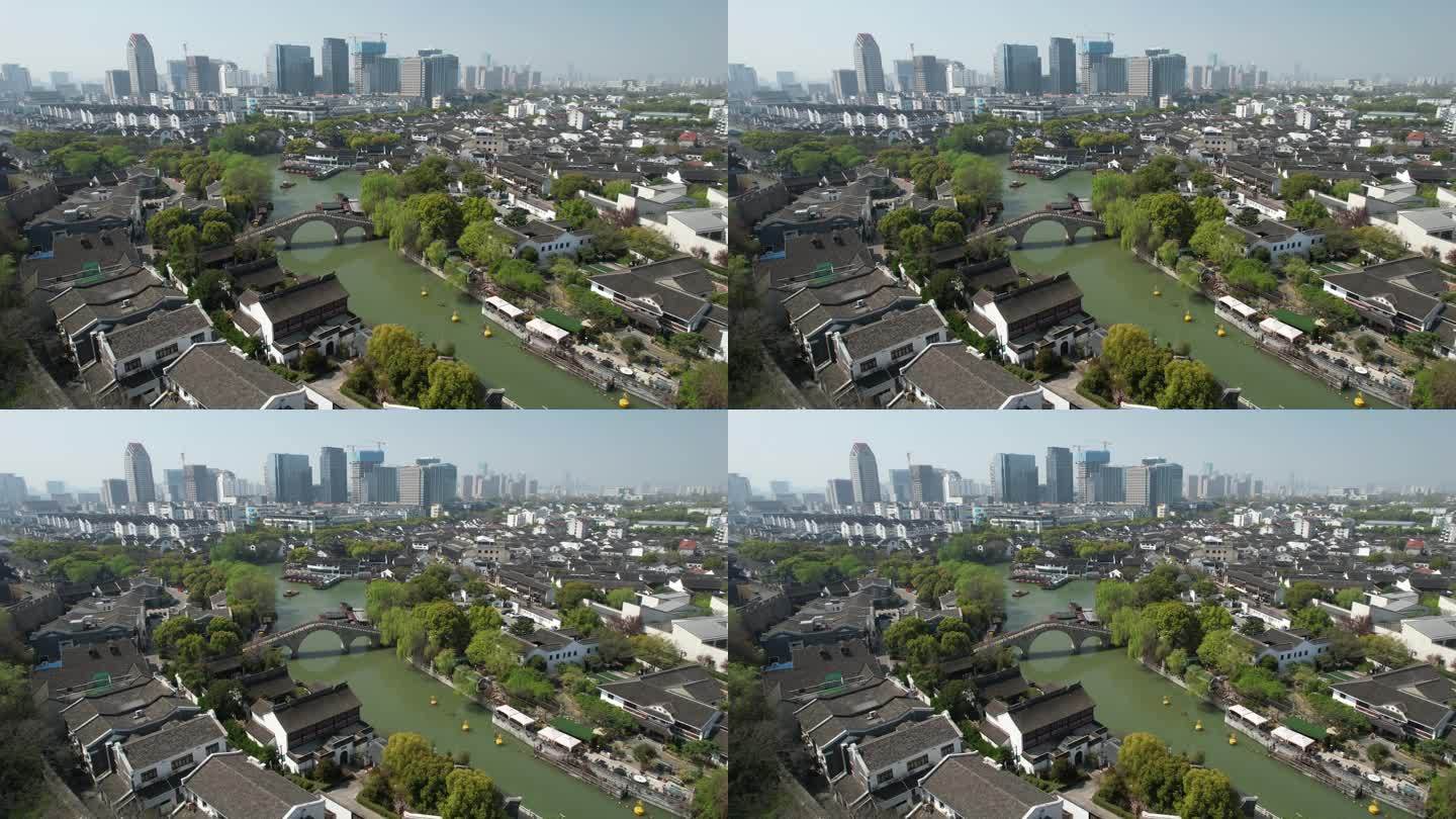 苏州市七里山塘古建筑水乡河流风光