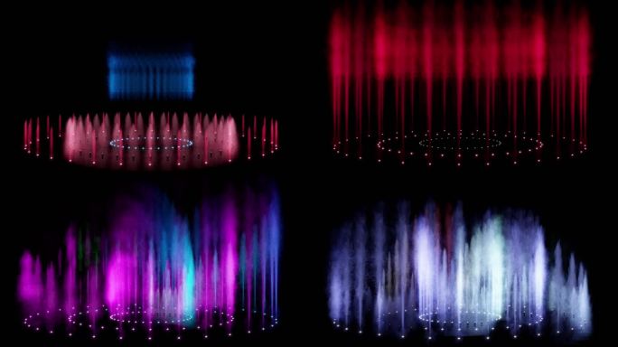 4K彩色圆圈三层喷泉动画模拟