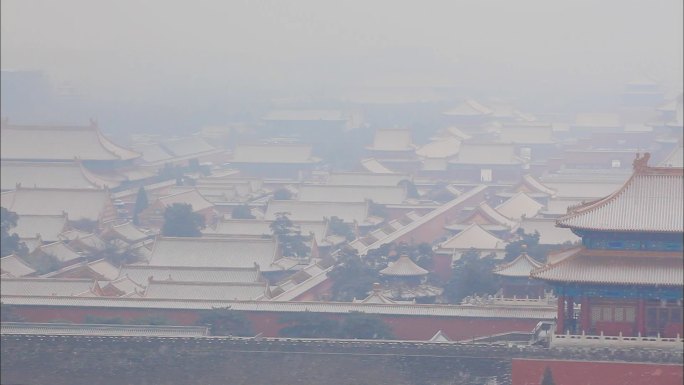 北京故宫雪景景山看雪中故宫