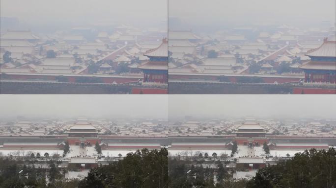 北京故宫雪景景山看雪中故宫