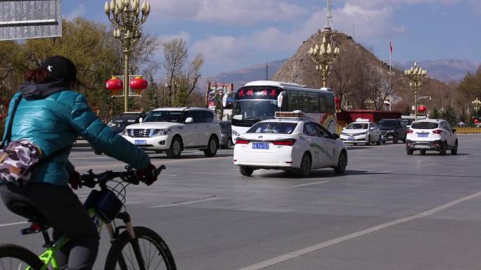 布达拉宫前车流