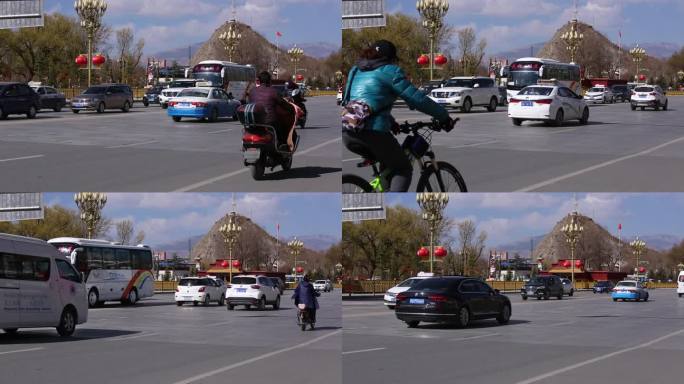 布达拉宫前车流