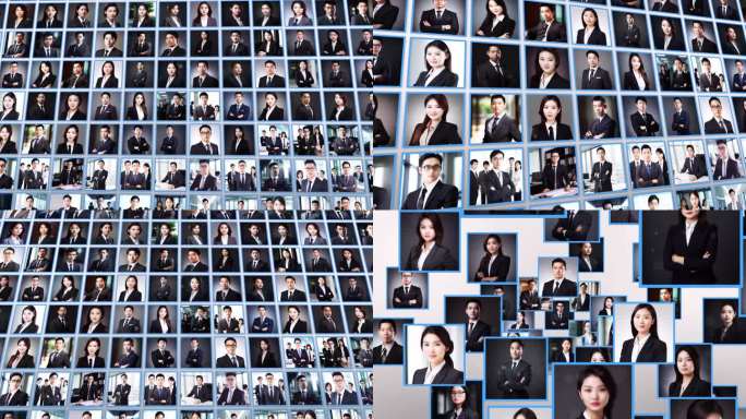 照片墙150张蓝色企业商务科技图文汇聚