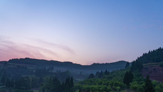 农村山间清晨晨曦延时摄影