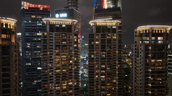 上海陆家嘴汤臣一品夜景航拍