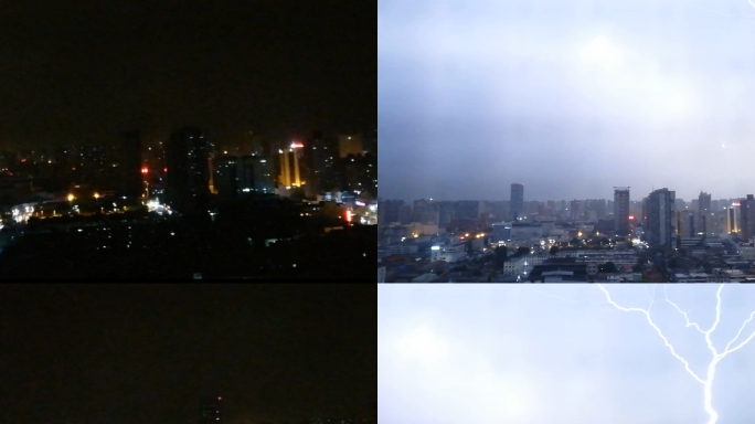 原创视频片段下雨白噪音闪电城市高楼夜景