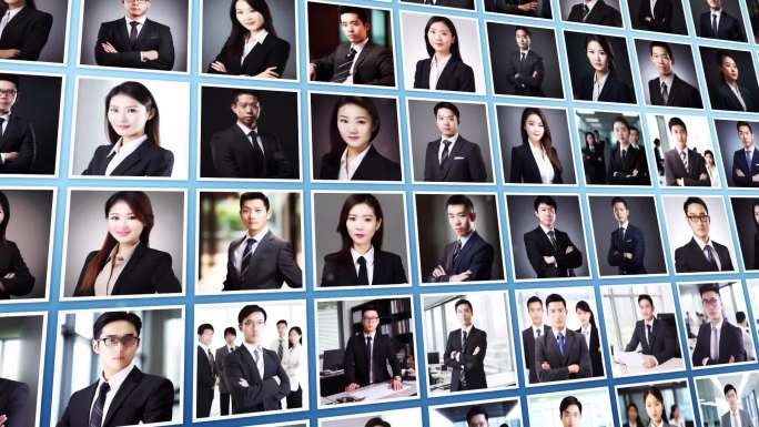 照片墙150张蓝色企业商务科技图文汇聚