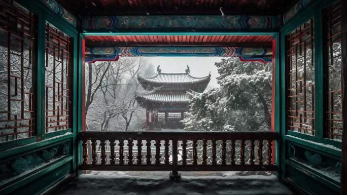 冬天窗外雪花 冬天下雪 中国宫殿
