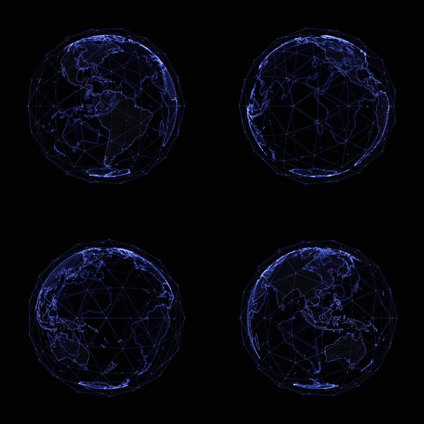科技感连线粒子地球 循环 带透明通道