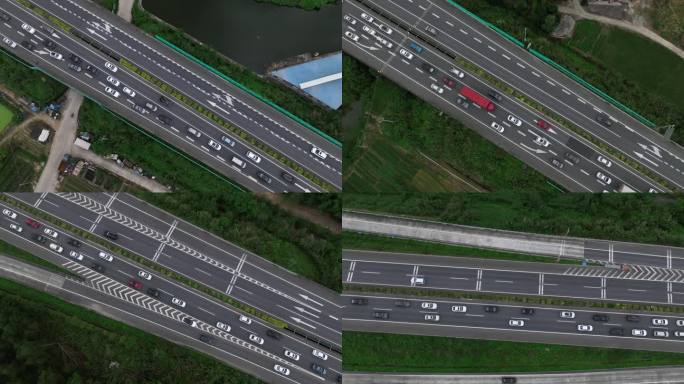 高速公路车流航拍 高速单向堵车严重