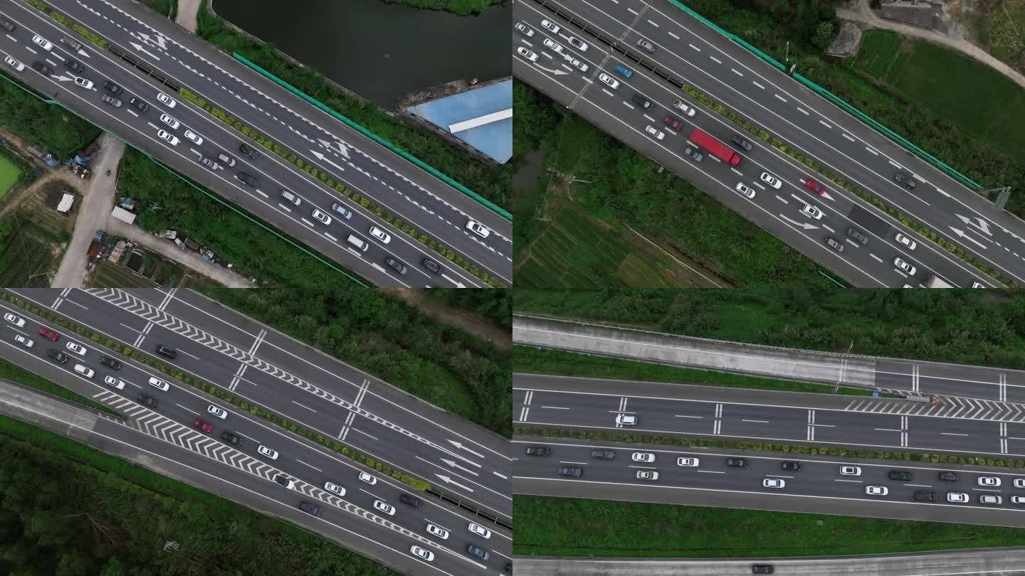 高速公路车流航拍 高速单向堵车严重