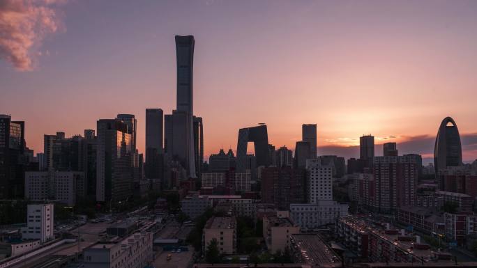 北京市cbd国贸大楼黄昏日转夜延时摄影