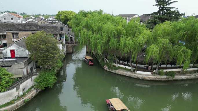 锦溪古镇 江南 航拍 水乡 摇船 寺庙