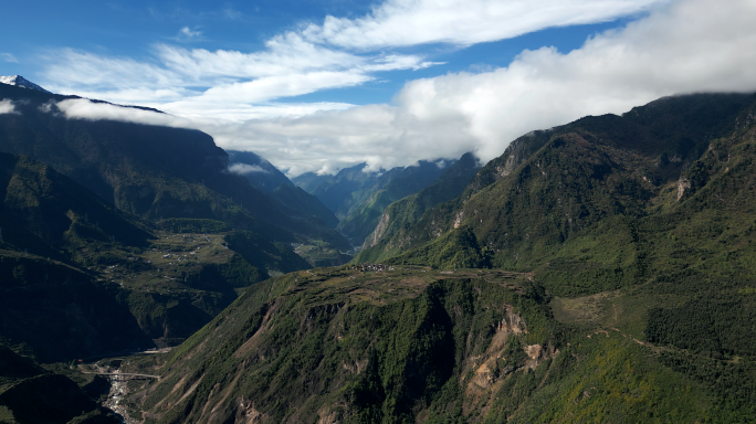 阿坝州茂县叠溪 航拍巍峨山河 壮丽高山