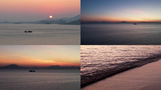 航拍惠州十里银滩海边日落