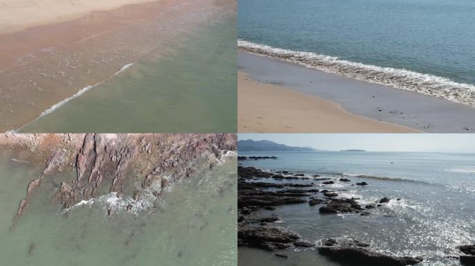 航拍惠州海边海浪礁石特写海景4K