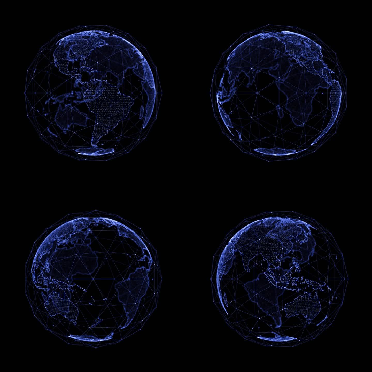 科技感连线粒子地球 循环 带透明通道