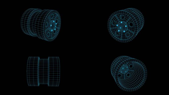 蓝色线框全息科技轴承动画带通道
