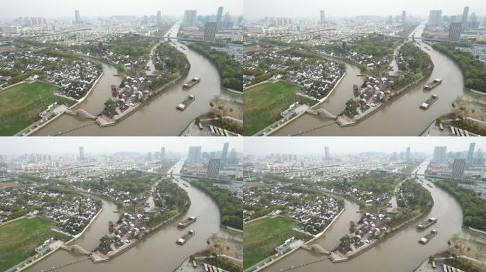 原创苏州京杭运河城市航拍景观