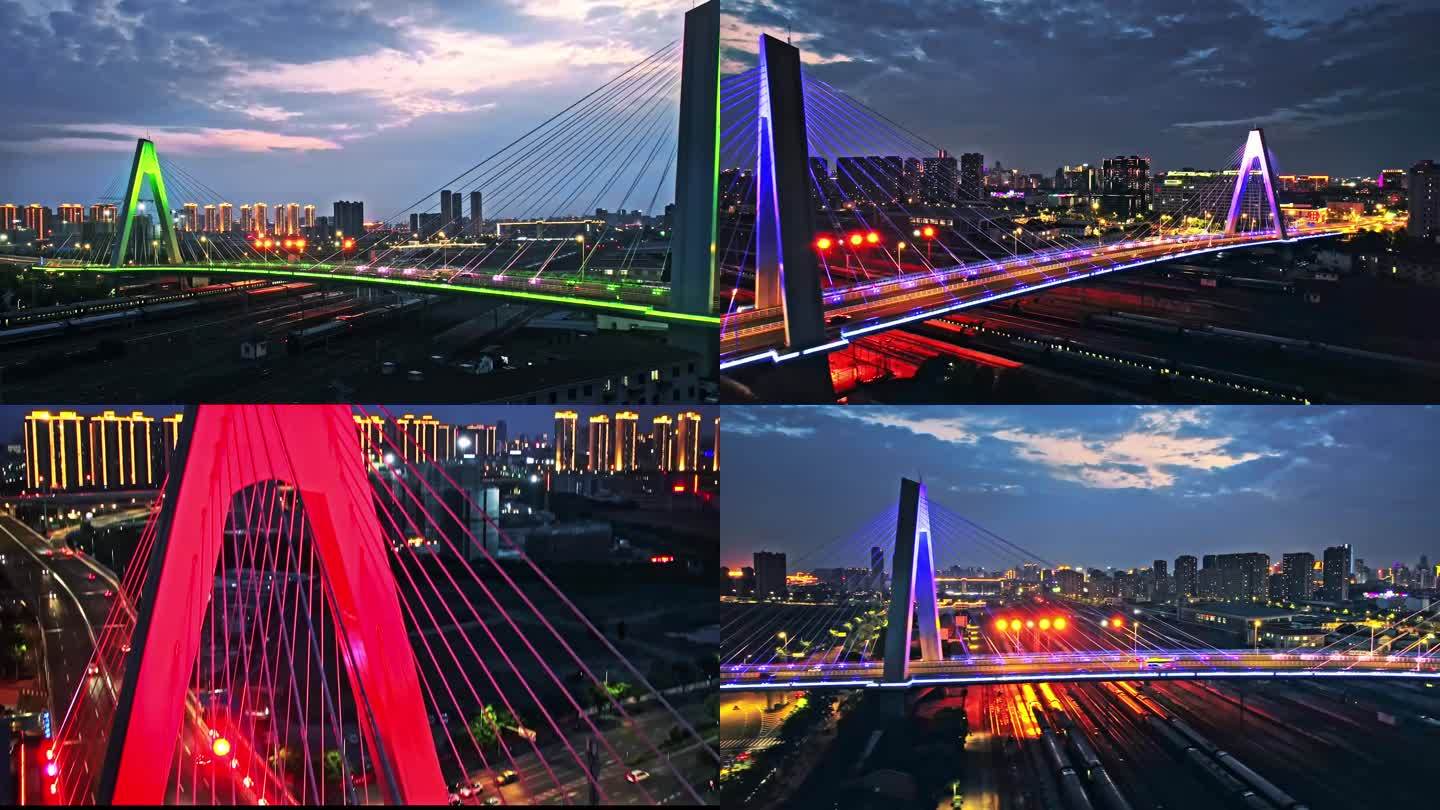 多角度航拍宁波潘火高架桥夜景蓝调时刻