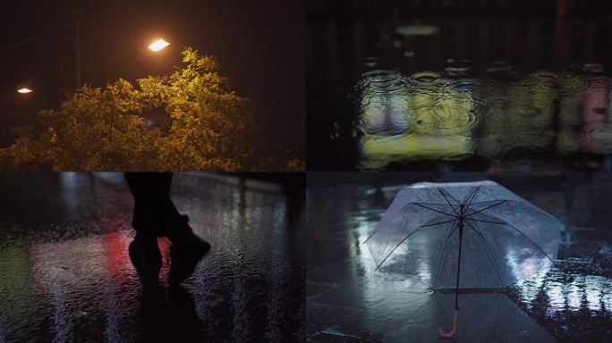 唯美雨夜空镜头雨天夜晚雨天路灯下雨的夜
