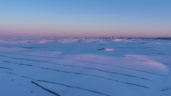 航拍4K东北垦区田野雪景暮色