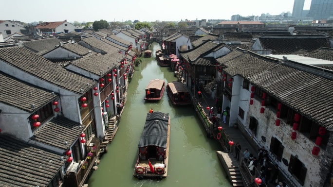 苏州市七里山塘古建筑水乡河流风光