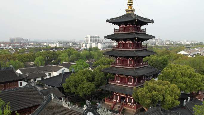 原创 苏州市寒山寺普明塔院航拍景观