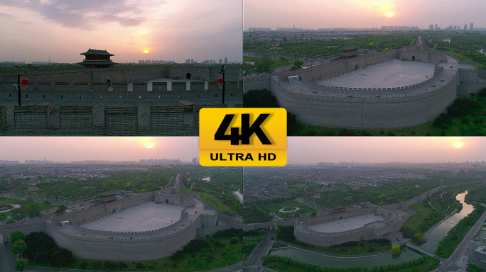 航拍 正定古城 日出 城楼 早晨 早上