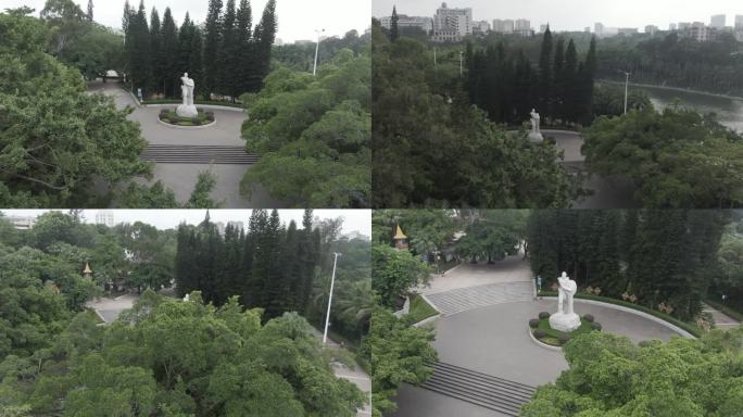 4k航拍广东湛江寸金桥公园抗法英雄雕塑