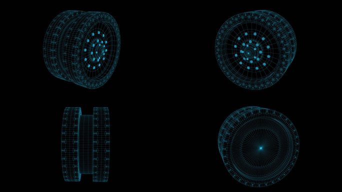 蓝色线框全息科技轴承动画带通道