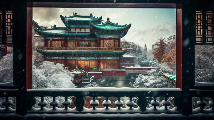 古风背景 中国飘雪舞台背景