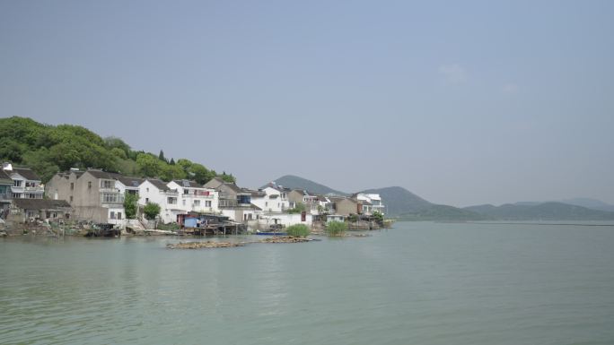 4K苏州太湖冲山岛，渔港村和太湖风景