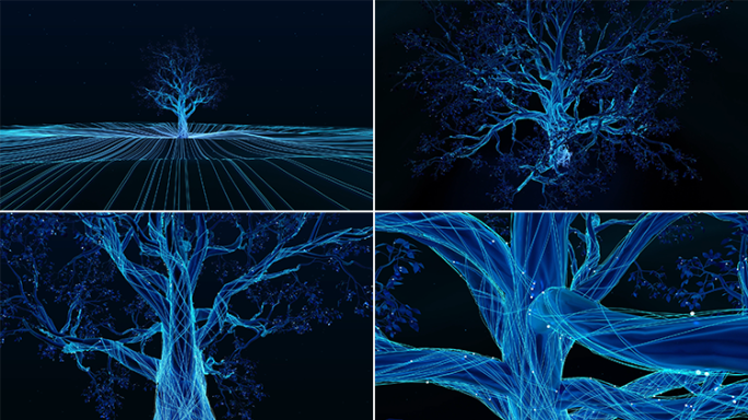 粒子攀爬科技光线汇聚大树生长动画视频