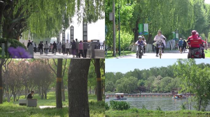 踏青游园骑行逛公园划船游客游人北京旅游
