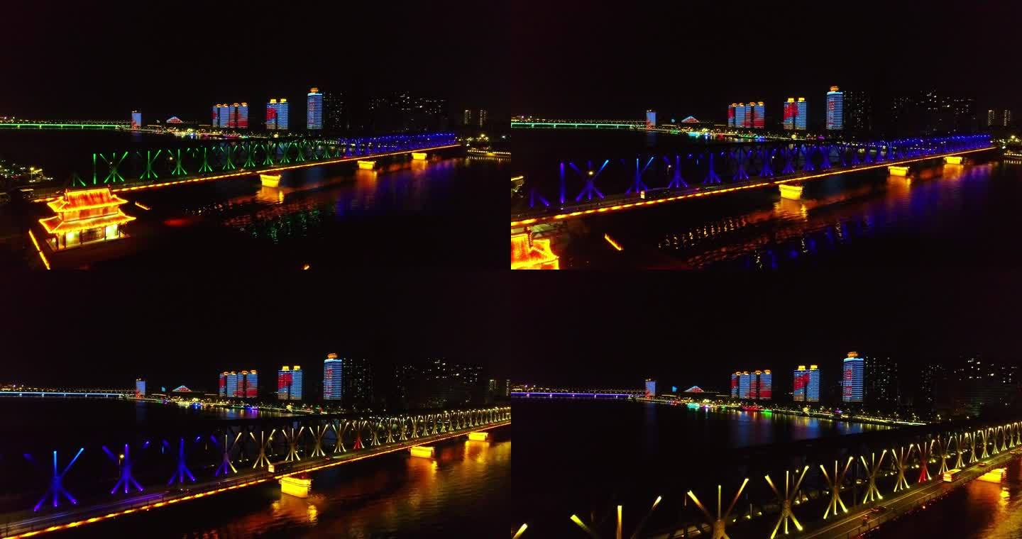 襄阳夜景 汉江一桥江景航拍