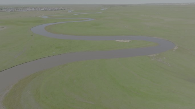航拍草原河流湿地