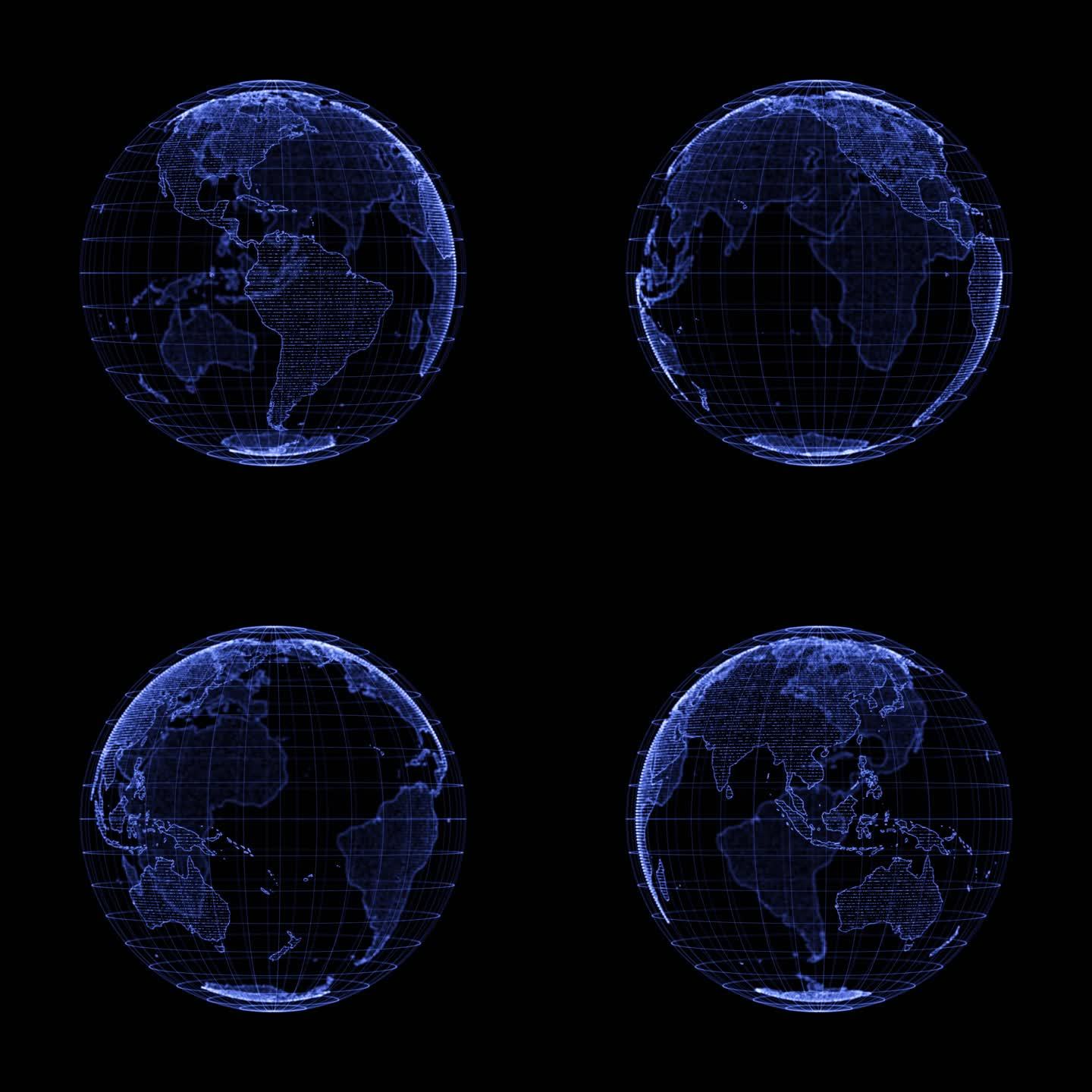 科技感带经纬线投影地球 循环 带透明通道