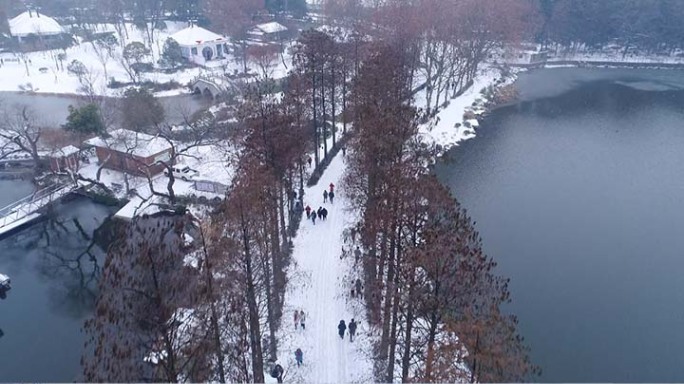 武汉东湖冬季雪景 航拍4K