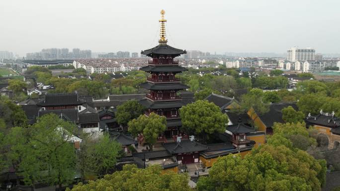 原创 苏州市寒山寺普明塔院航拍景观