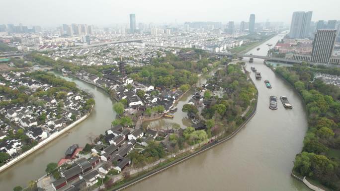 原创苏州京杭运河城市航拍景观