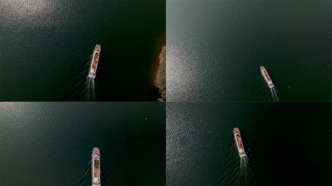三岔湖游船航拍多角度素材4K